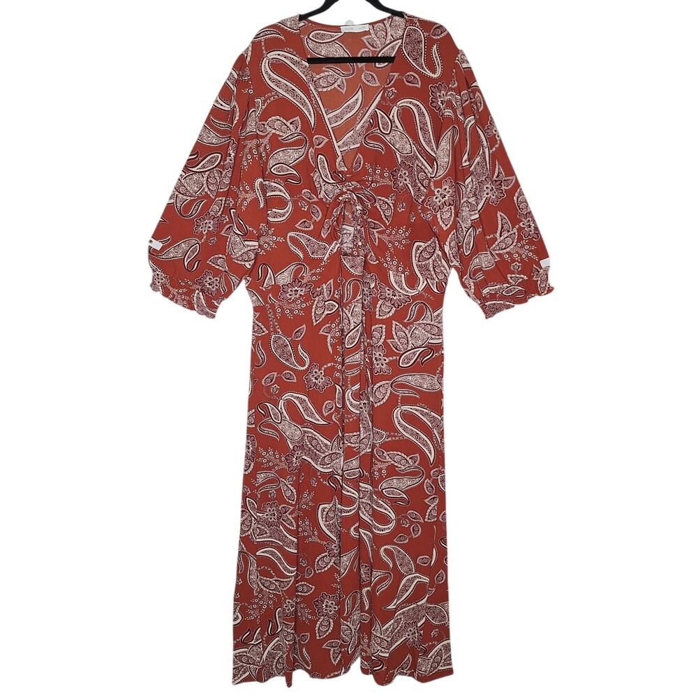 City Chic Jessie Ginger Paisley Rust Maxi Dress XXL Cottagecore Peasant Prairie - Picture 2 of 10